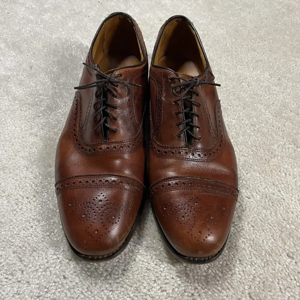 Allen Edmonds Rutland Shoes Mens 12 D Brown Leather Cap Toe Dress Oxford USA